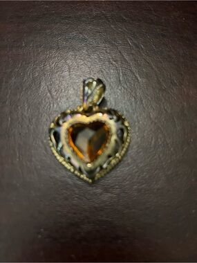 Gold Heart Pendant Necklace with Amber Heart Stone